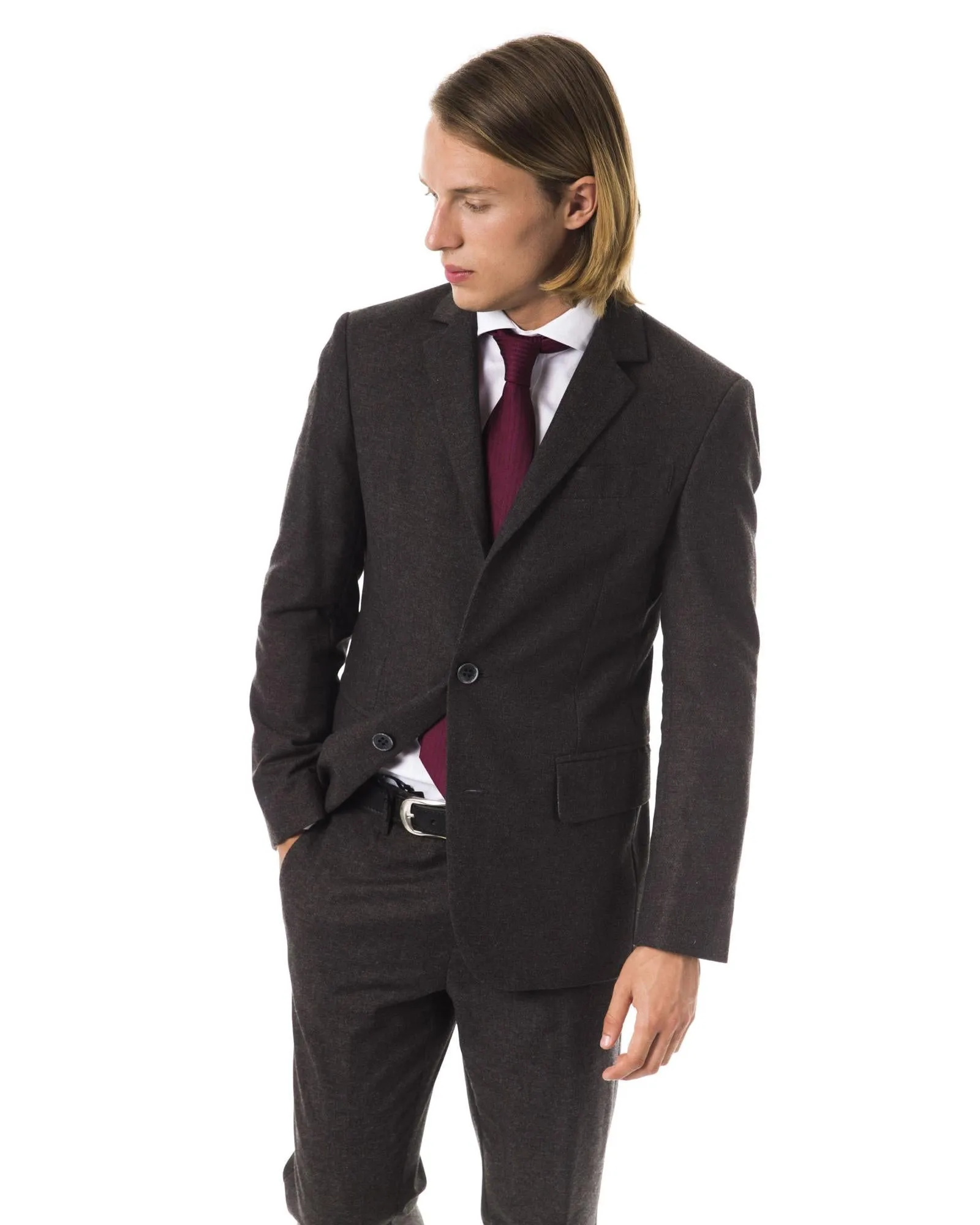 BYBLOS Mens Brown Wool Two-Button Suit