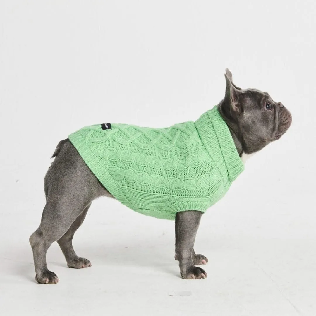 Cable Knit Dog Sweater - Mint Green