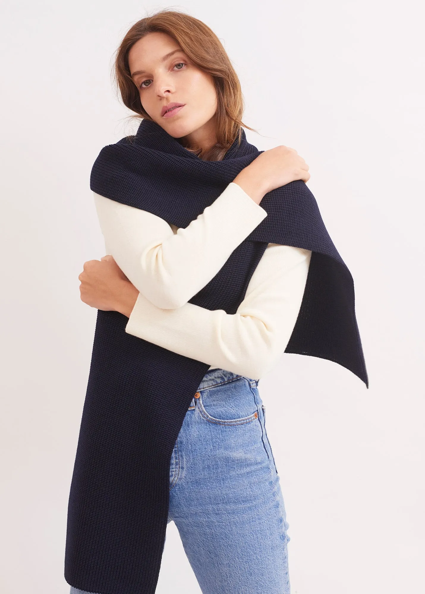 Canoe scarf - in purl knit (NAVY)