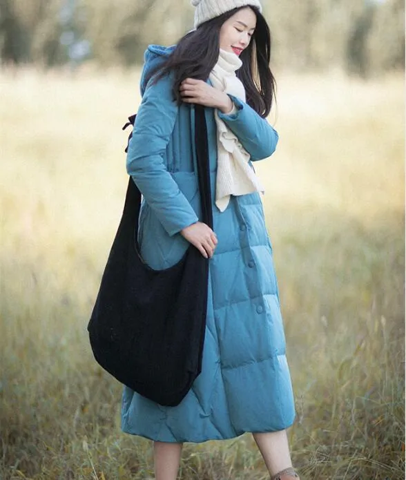 Casual Winter Women Coat Long Hooded Large Pocket Down Jacket