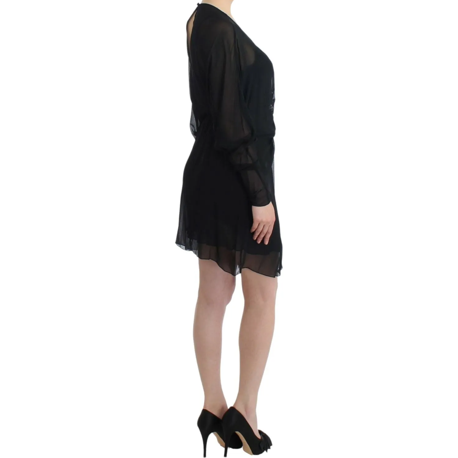 Cavalli Elegant Sheer Black Silk Blouson Dress