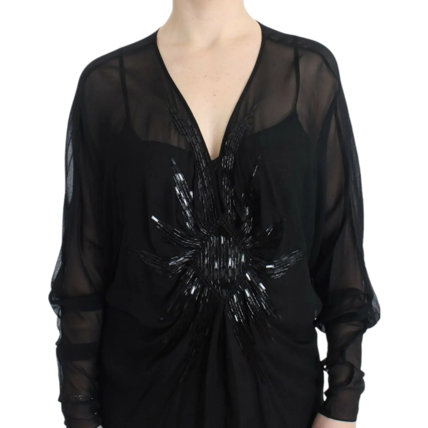 Cavalli Elegant Sheer Black Silk Blouson Dress