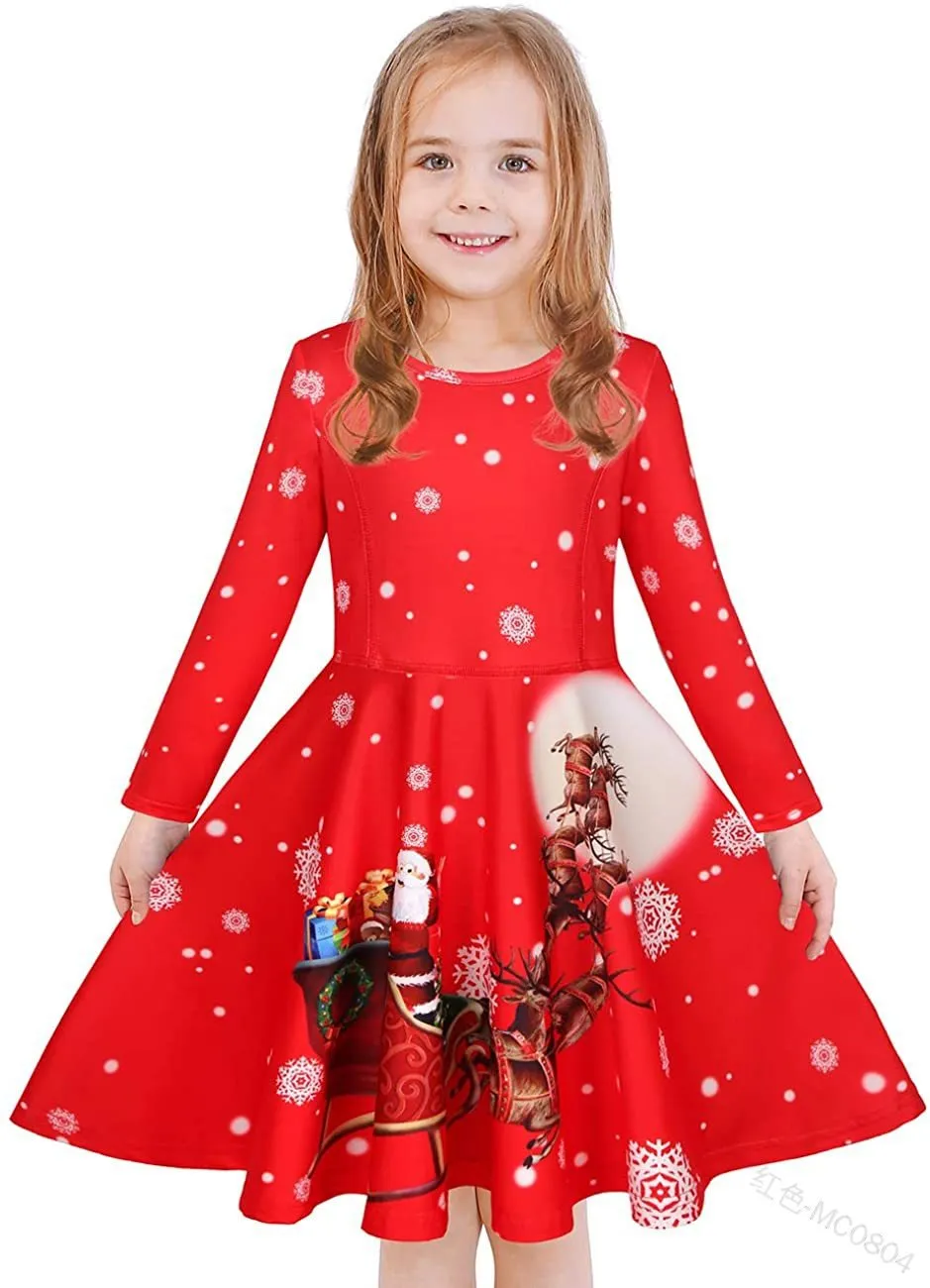 Children's Dress Christmas Clothing Girls Print Princess Dress