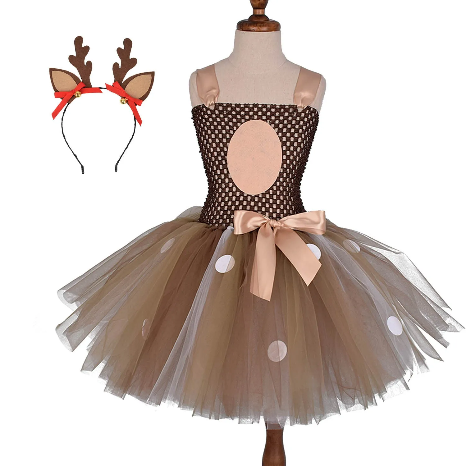 Christmas Girl Elk Dress Rose Headband Tutu Dress Deer Skirt