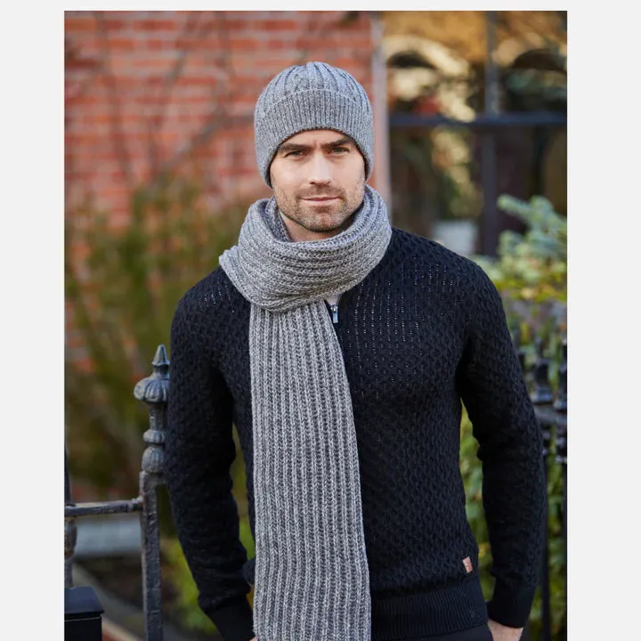 Chunky Knit Scarf & Beanie Hat Grey