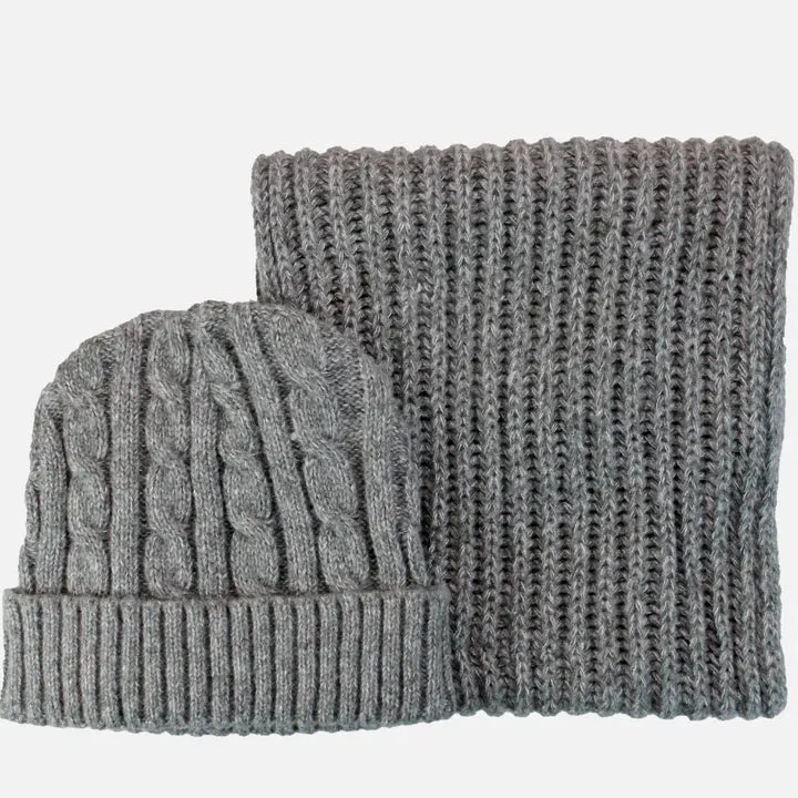 Chunky Knit Scarf & Beanie Hat Grey