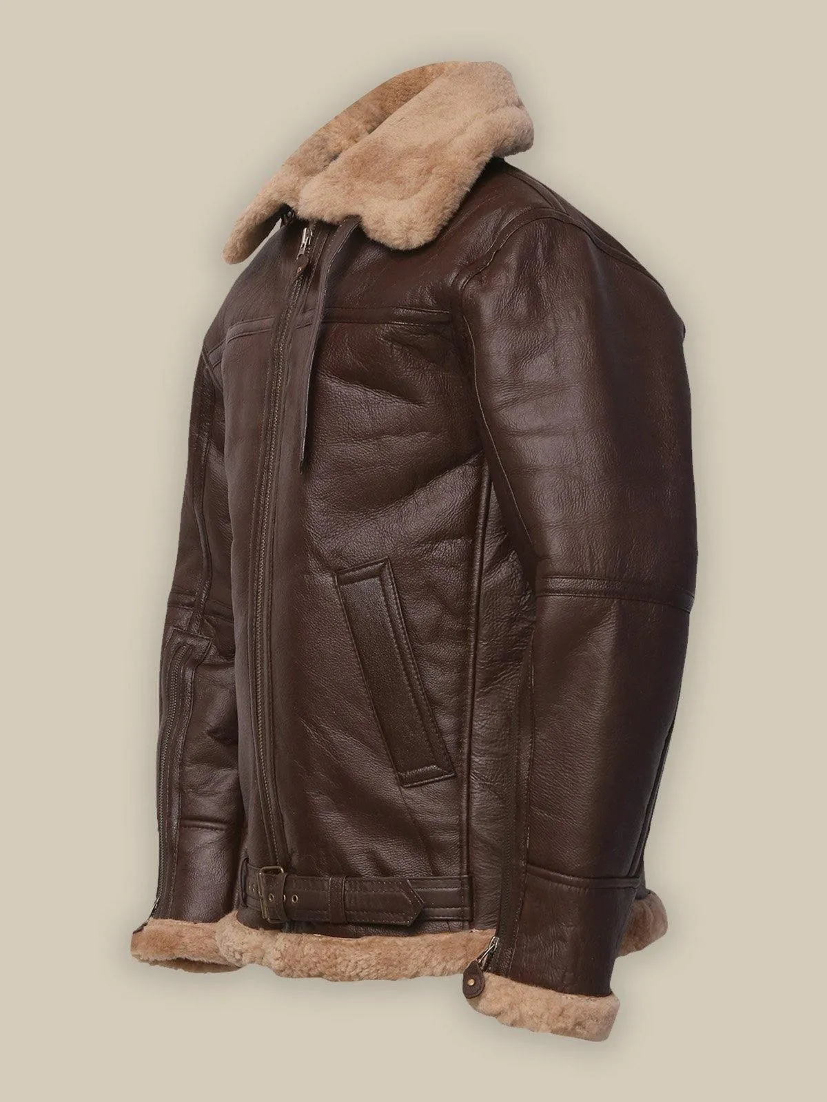 Classic Men's Brown Sheepskin Leather Jacket with Shearling Lining