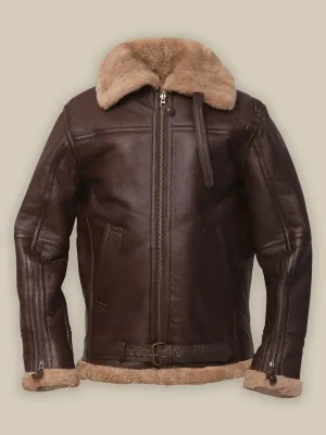 Classic Men's Brown Sheepskin Leather Jacket with Shearling Lining