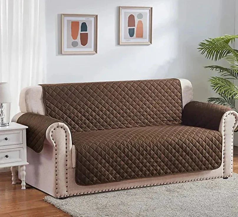 COTTON QUILTED SOFA RUNNER - SOFA COAT (COPPER BROWN)