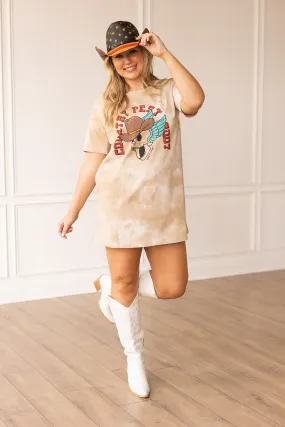 'Country Fest' on Beige Tie Dye T-Shirt Dress