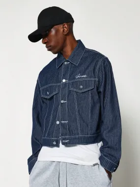 Cropped Contrast Stitching Stripe Denim Jacket