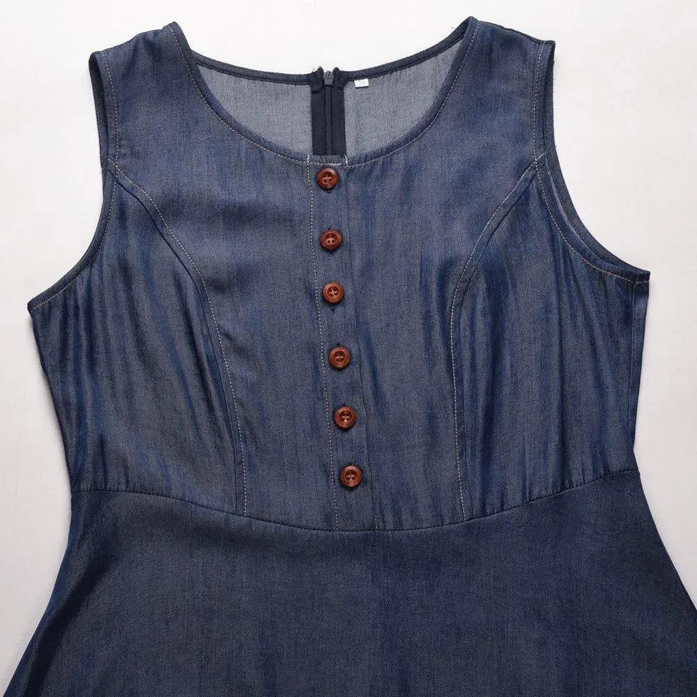 Cropped Denim Jacket and Sleeveless A-Line Dress Set