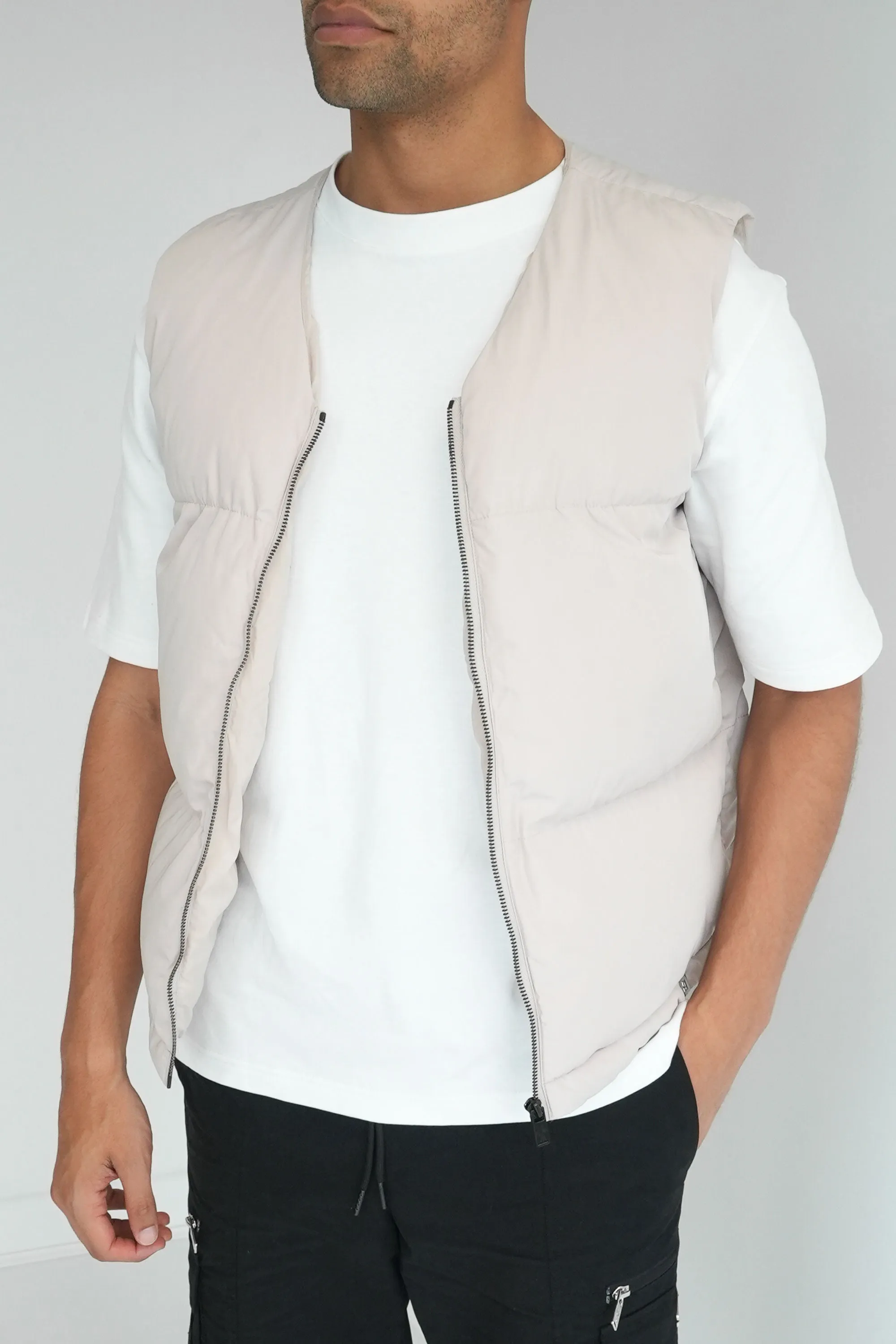 Cropped Puffer Gilet - Stone