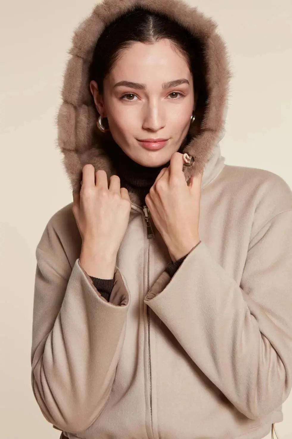 Cropped puffer jacket with fur hood