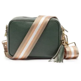 Crossbody Bottle Green (Champagne Stripes strap)