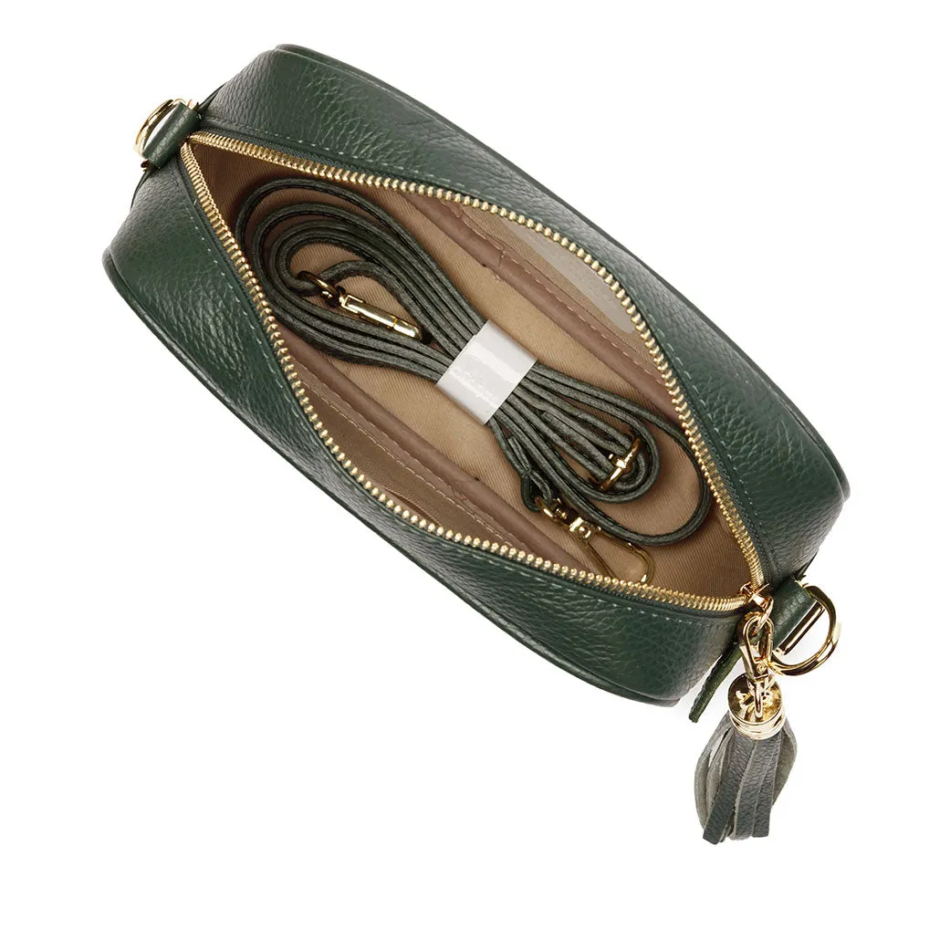 Crossbody Bottle Green (Champagne Stripes strap)