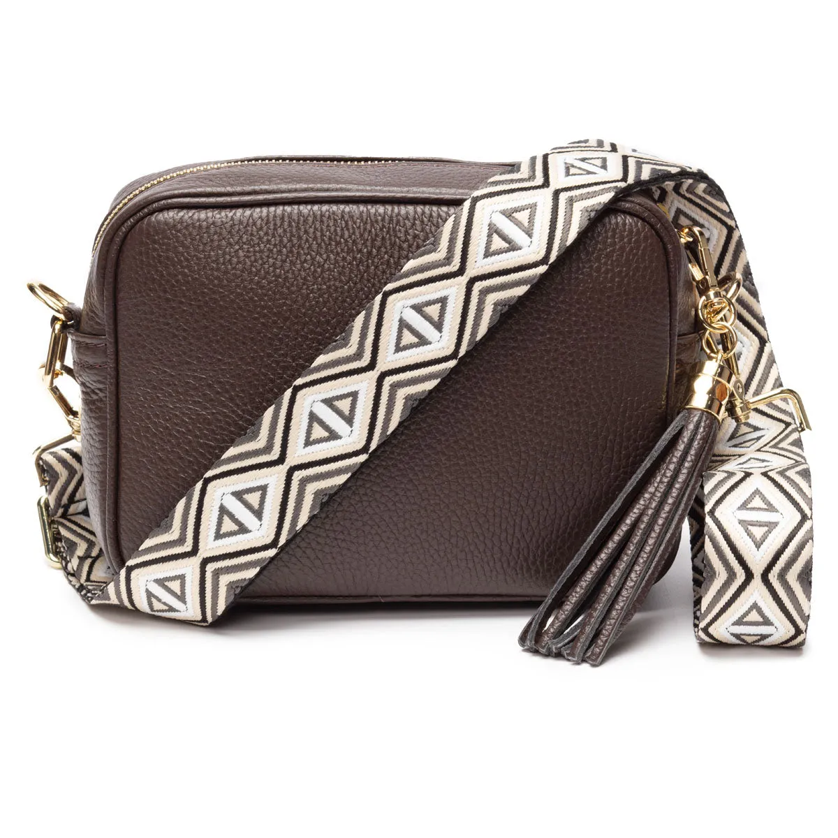 Crossbody Chocolate (Grey Diamonds Strap)