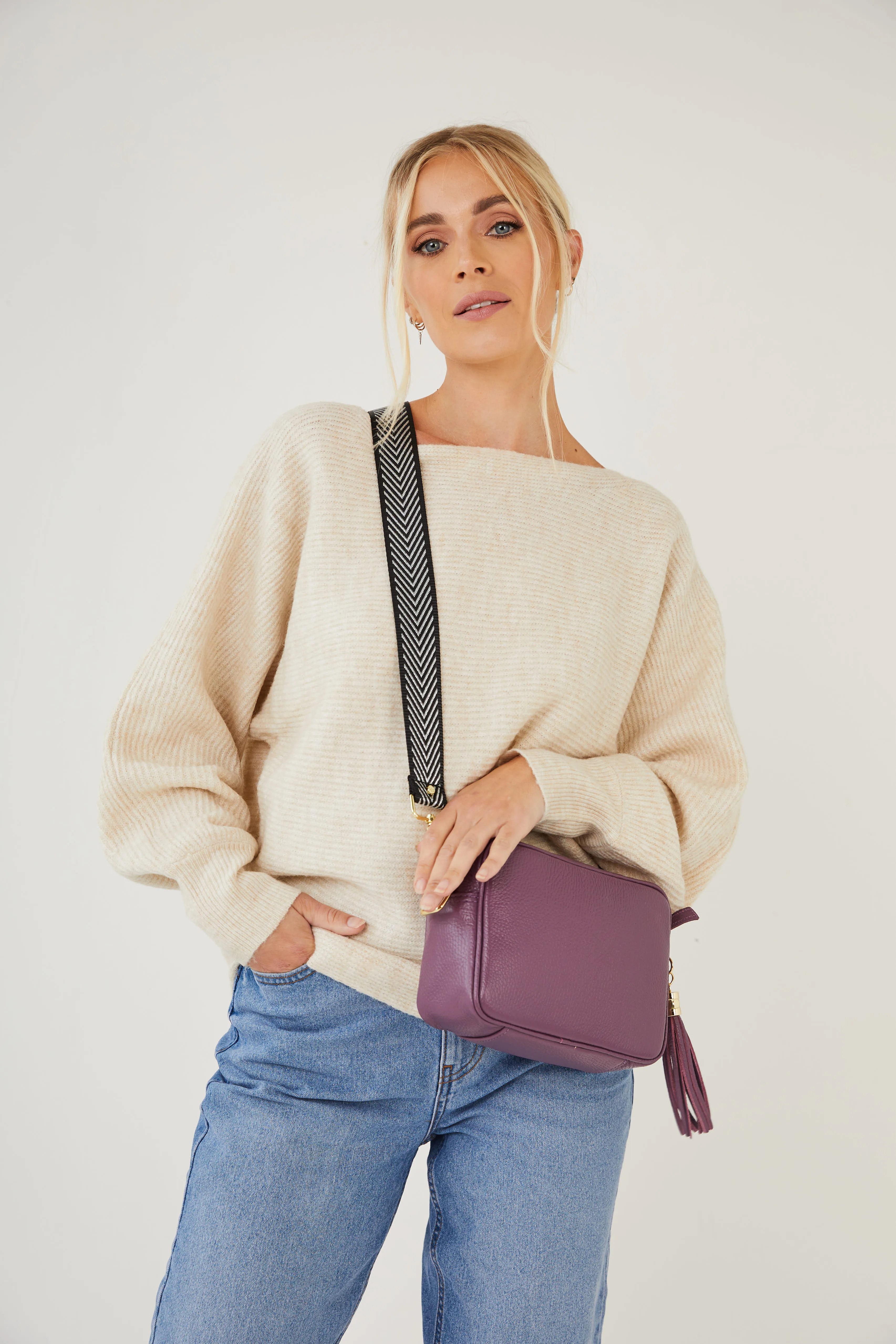 Crossbody Grape (Silver Chevron)