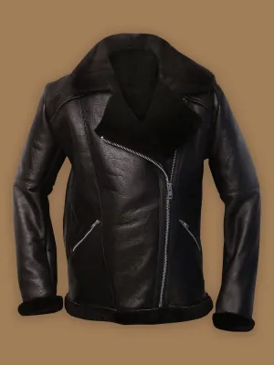 Dark Brown Shearling Aviator Leather Jacket for Men