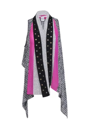 Diane von Furstenberg - Black & White Printed Vest Top W/ Sheer Pink Panel OS