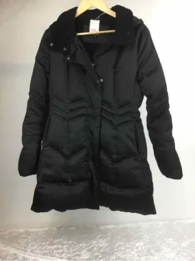 DKNY Size S Black Feathers quilted Zip Front Hooded Coat