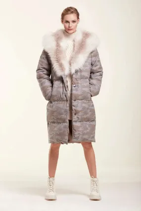 Down coat with fur hood