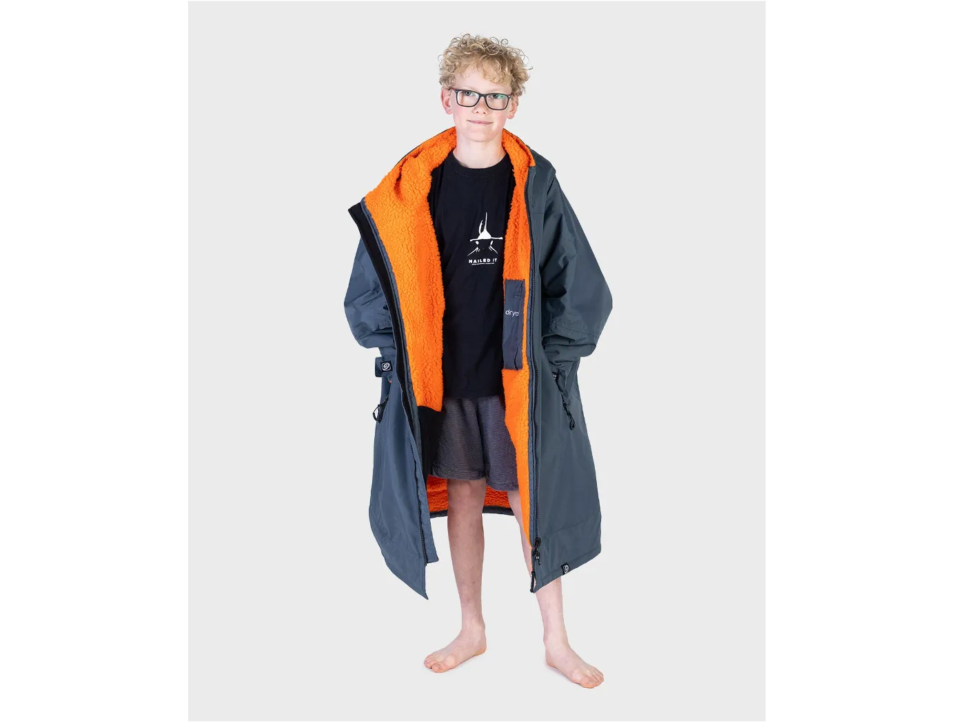 Dryrobe Advance Long Sleeve Kids Dark Grey/Orange - 10-13 Years - NEW