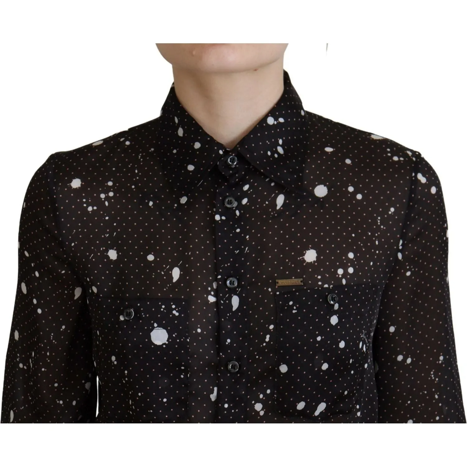 Dsquared² Black Polka Dot Long Sleeves Button Down Dress