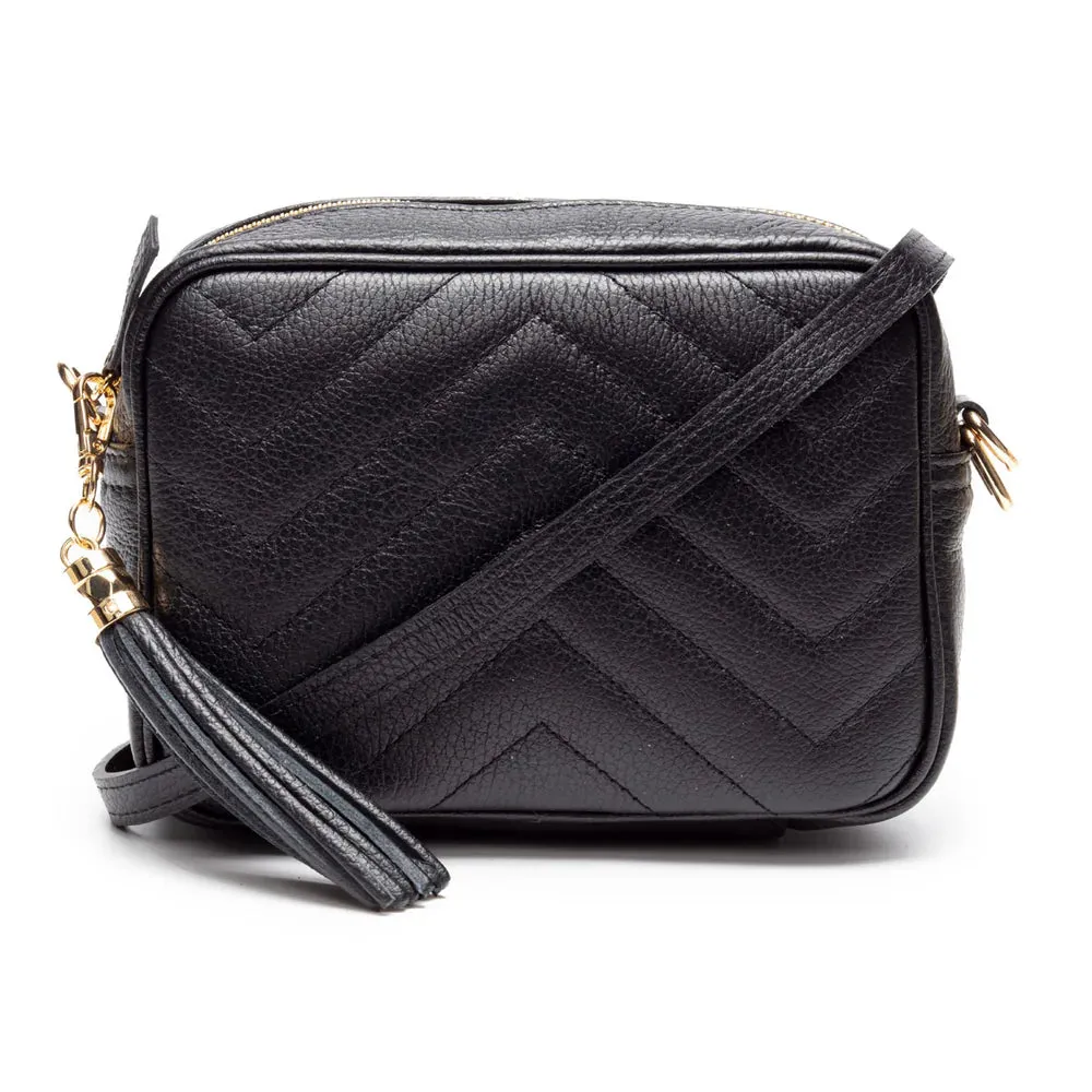 Elie Beaumont Quilted Crossbody Bag- Black