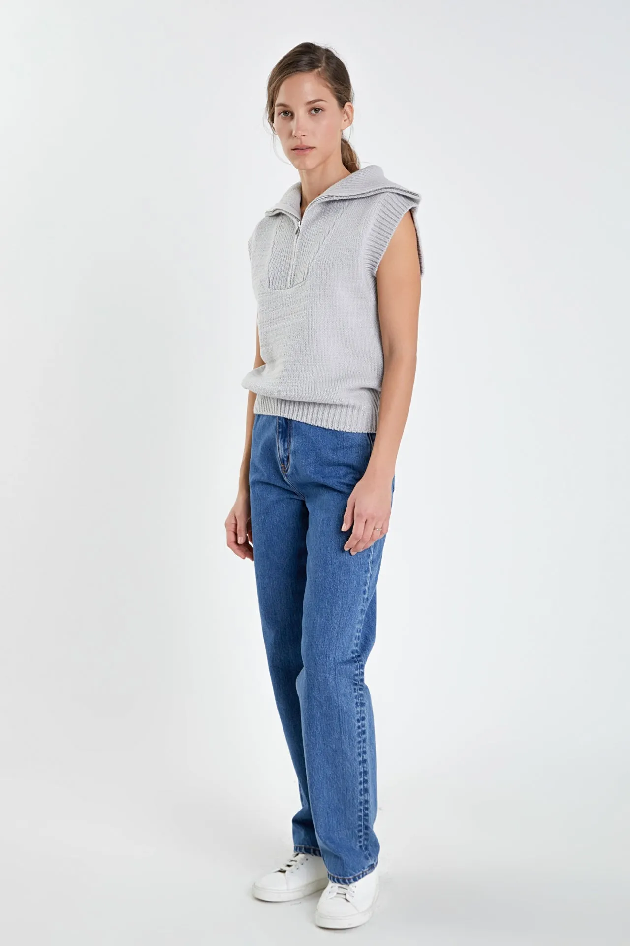 English Factory - Zip Mock Neck Knit Vest