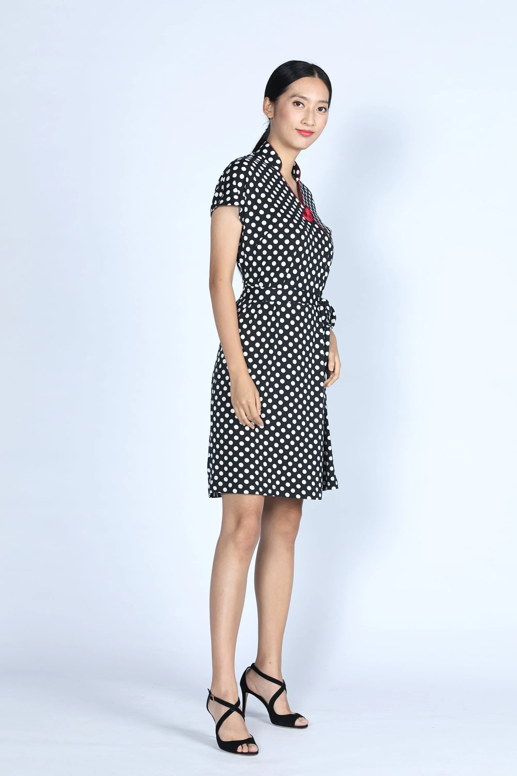 ERICA Polka Dot Wrapped Dress (Black/ White)