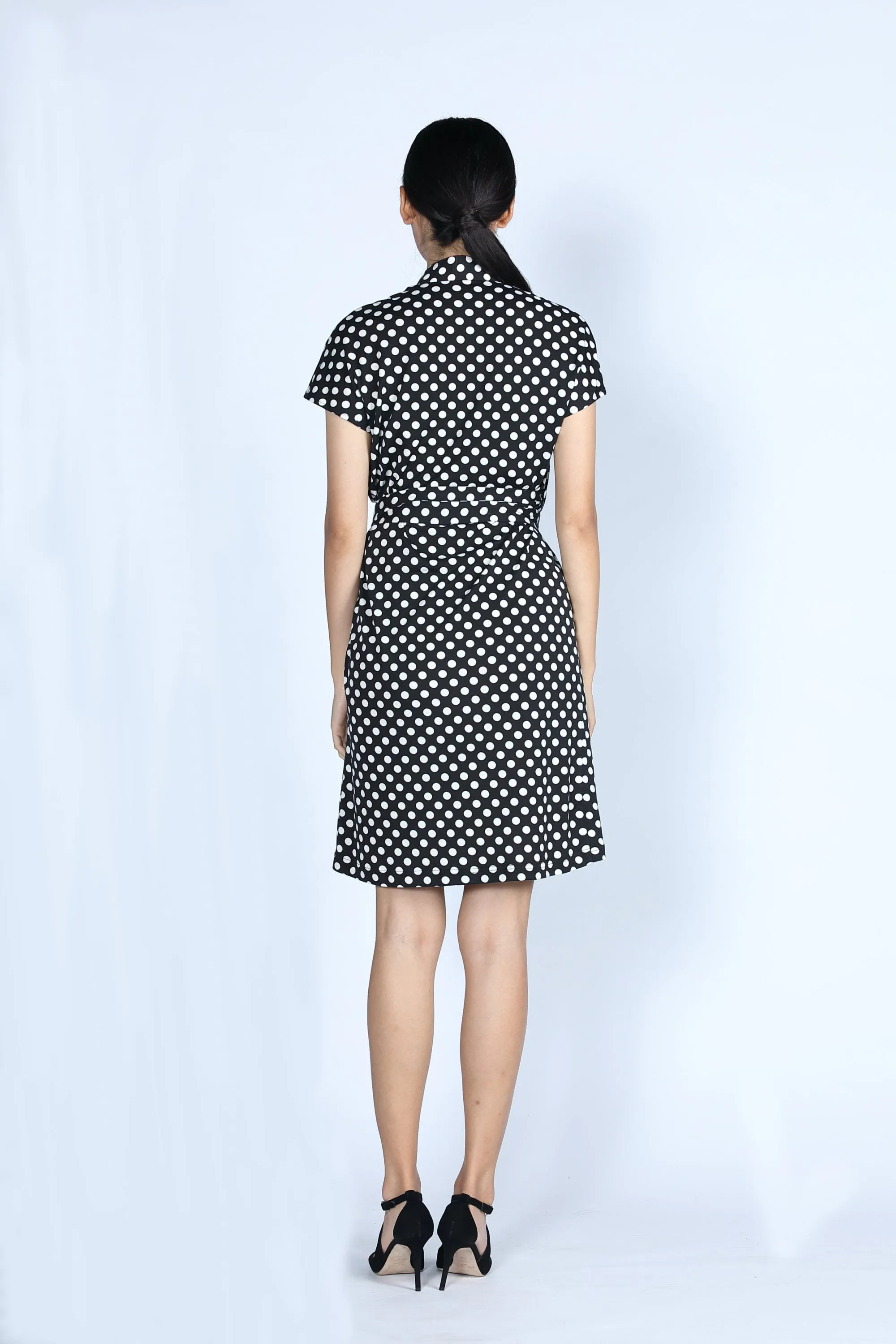 ERICA Polka Dot Wrapped Dress (Black/ White)