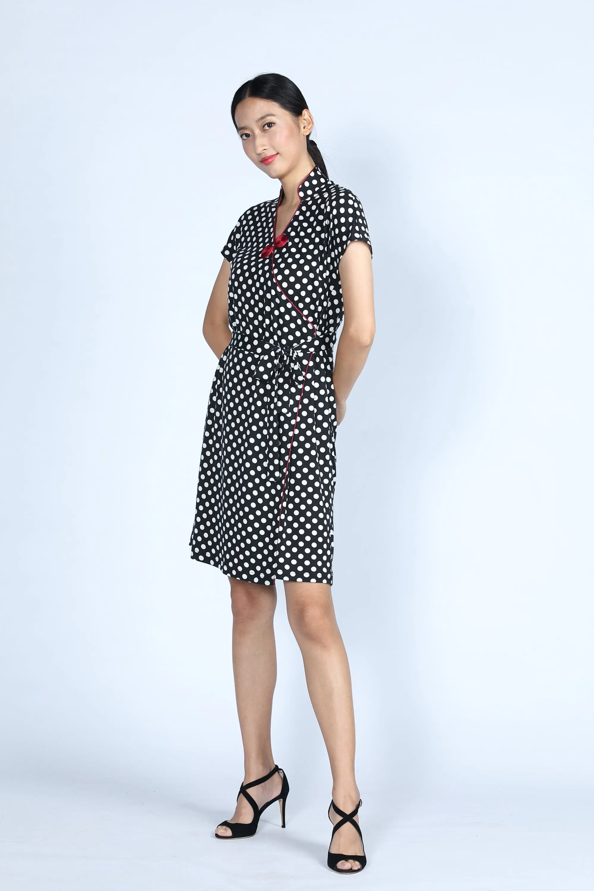 ERICA Polka Dot Wrapped Dress (Black/ White)