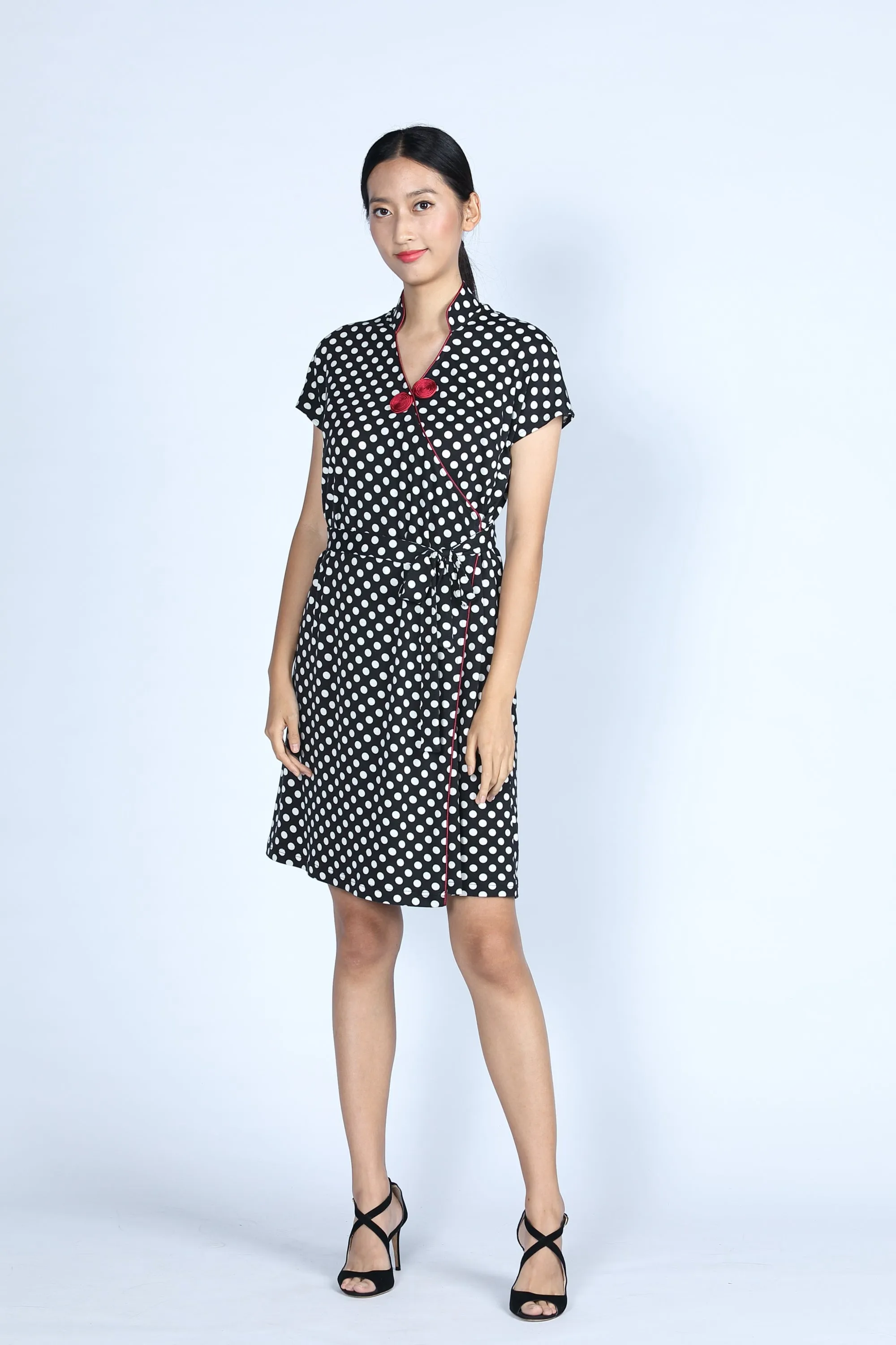 ERICA Polka Dot Wrapped Dress (Black/ White)