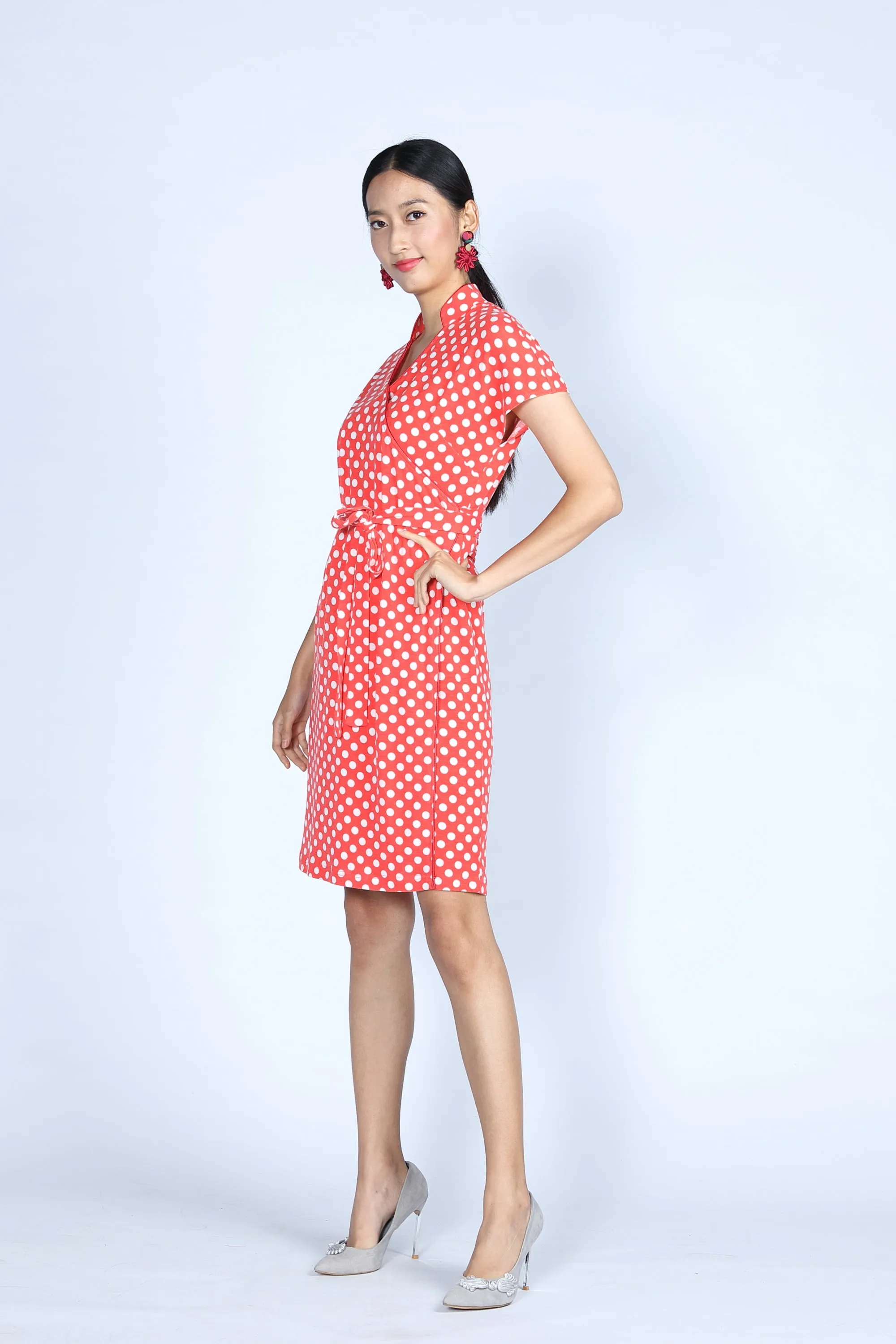 ERICA Polka Dot Wrapped Dress (Red/ White)