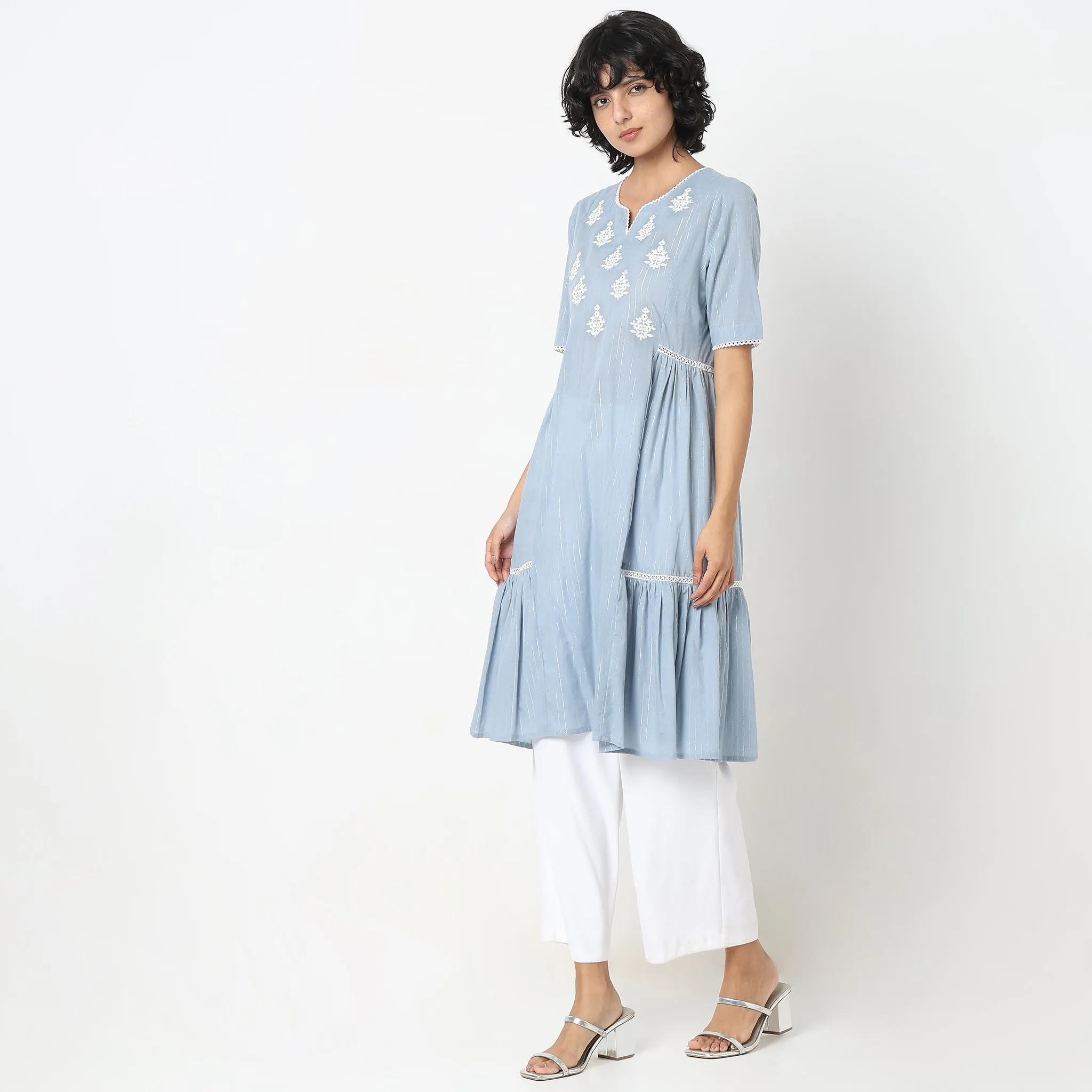 Flare Fit Embroidered Kurta