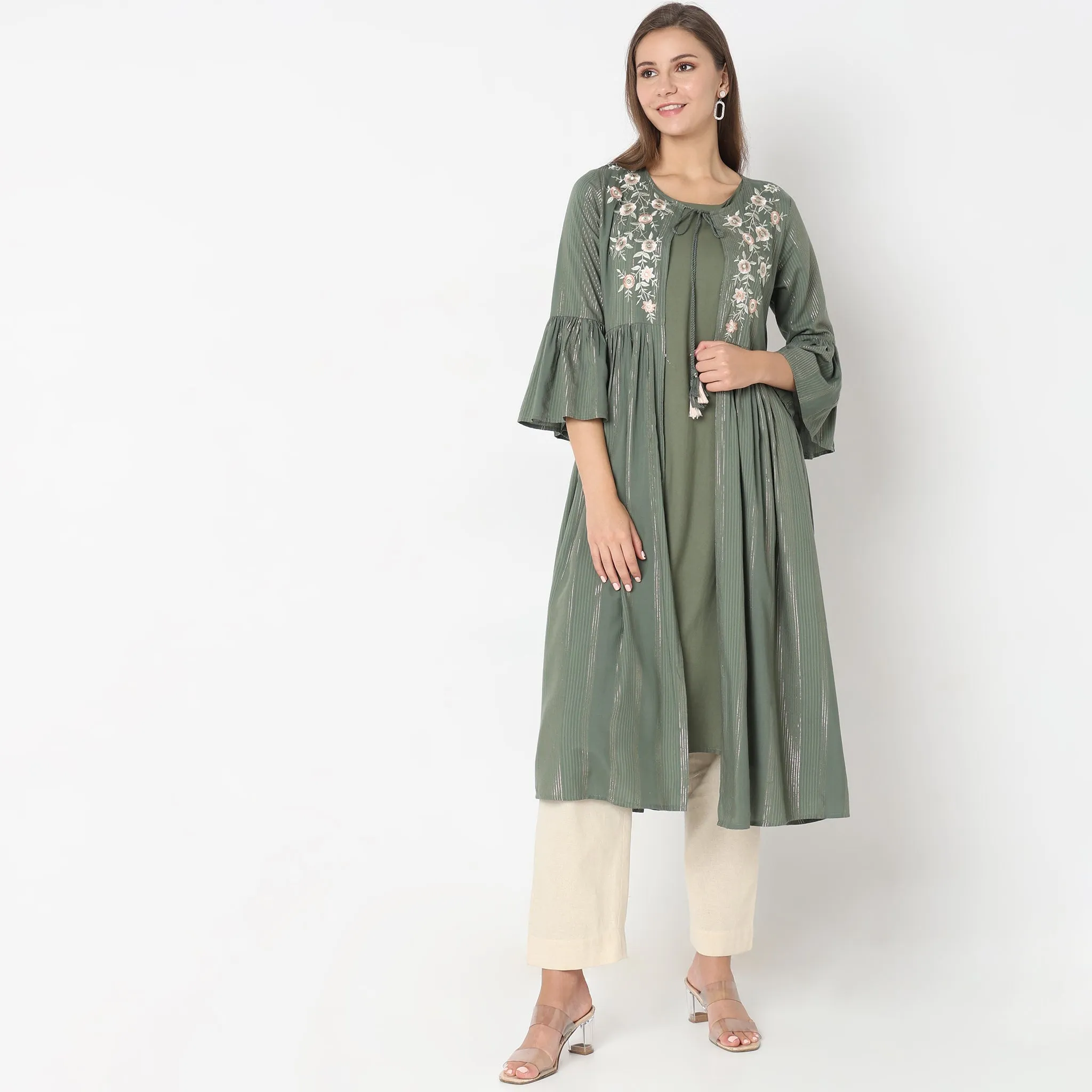 Flare Fit Embroidered Kurta