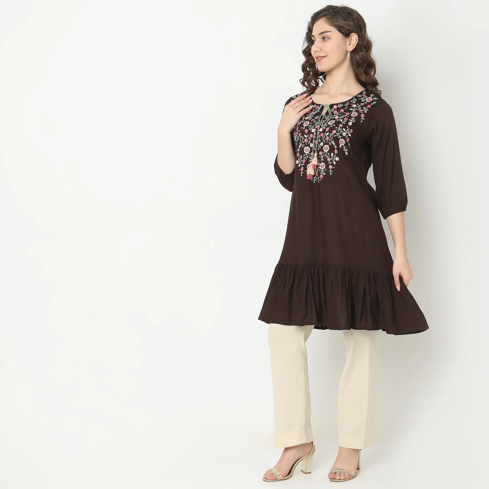 Flare Fit Embroidered Kurta