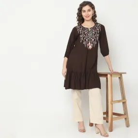 Flare Fit Embroidered Kurta