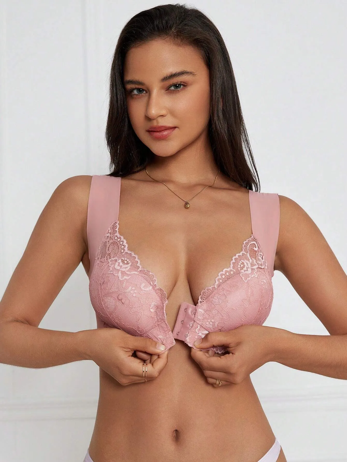 Floral Lace Hook And Eye Front Bra