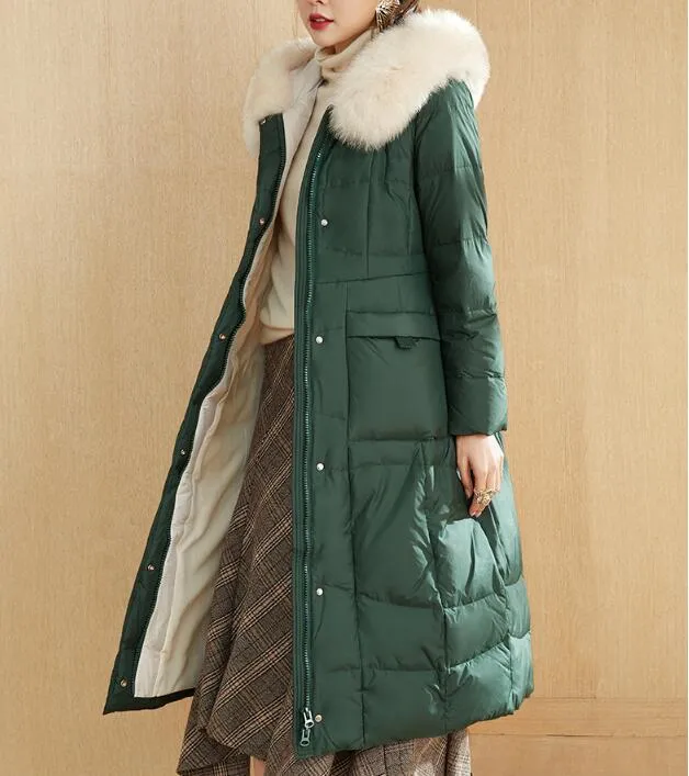 Fur Trim Long Winter Duck Down Jacket Hooded Down Jacket Women Coat