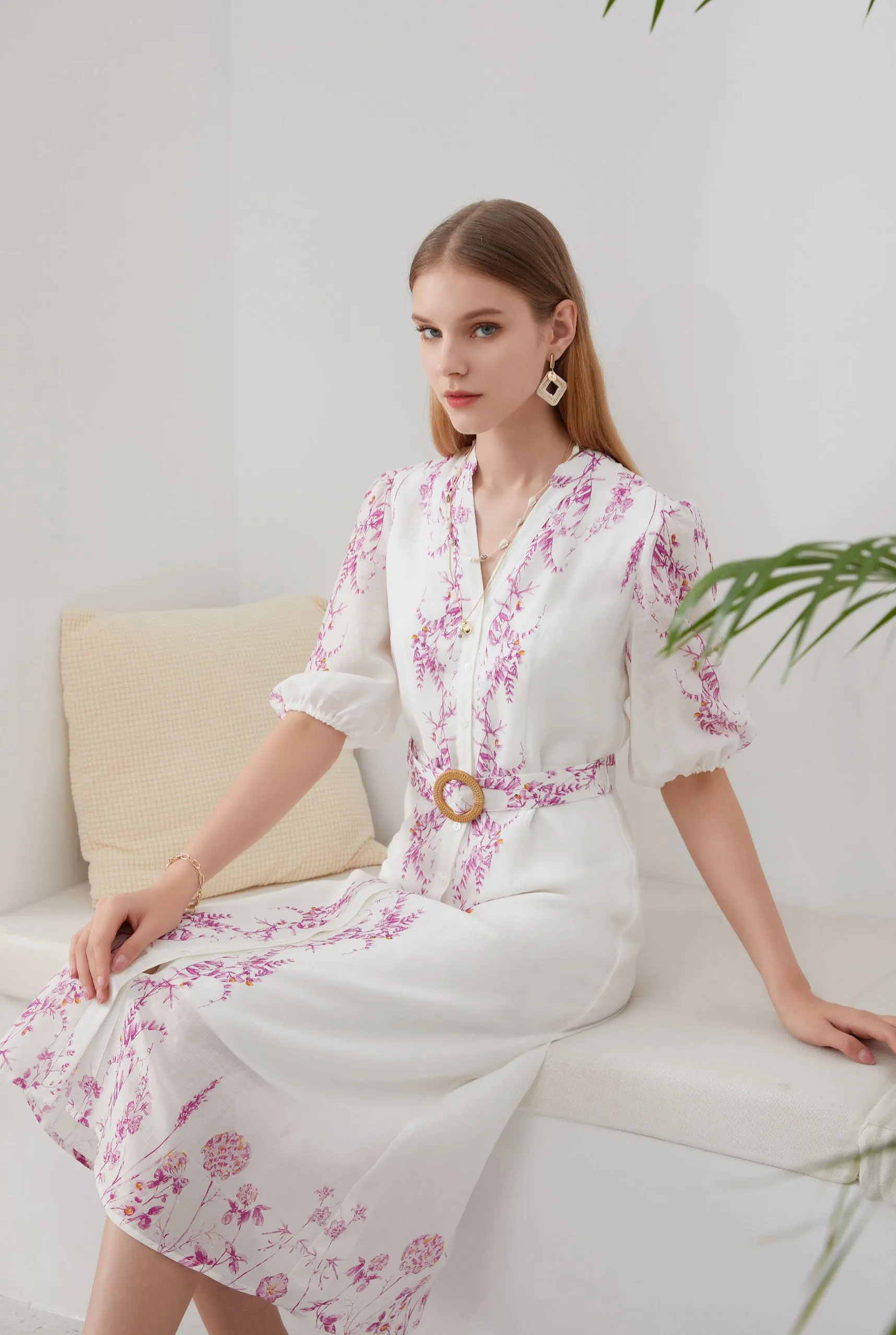 GDS Nicolette Belted Linen Dress | Violet