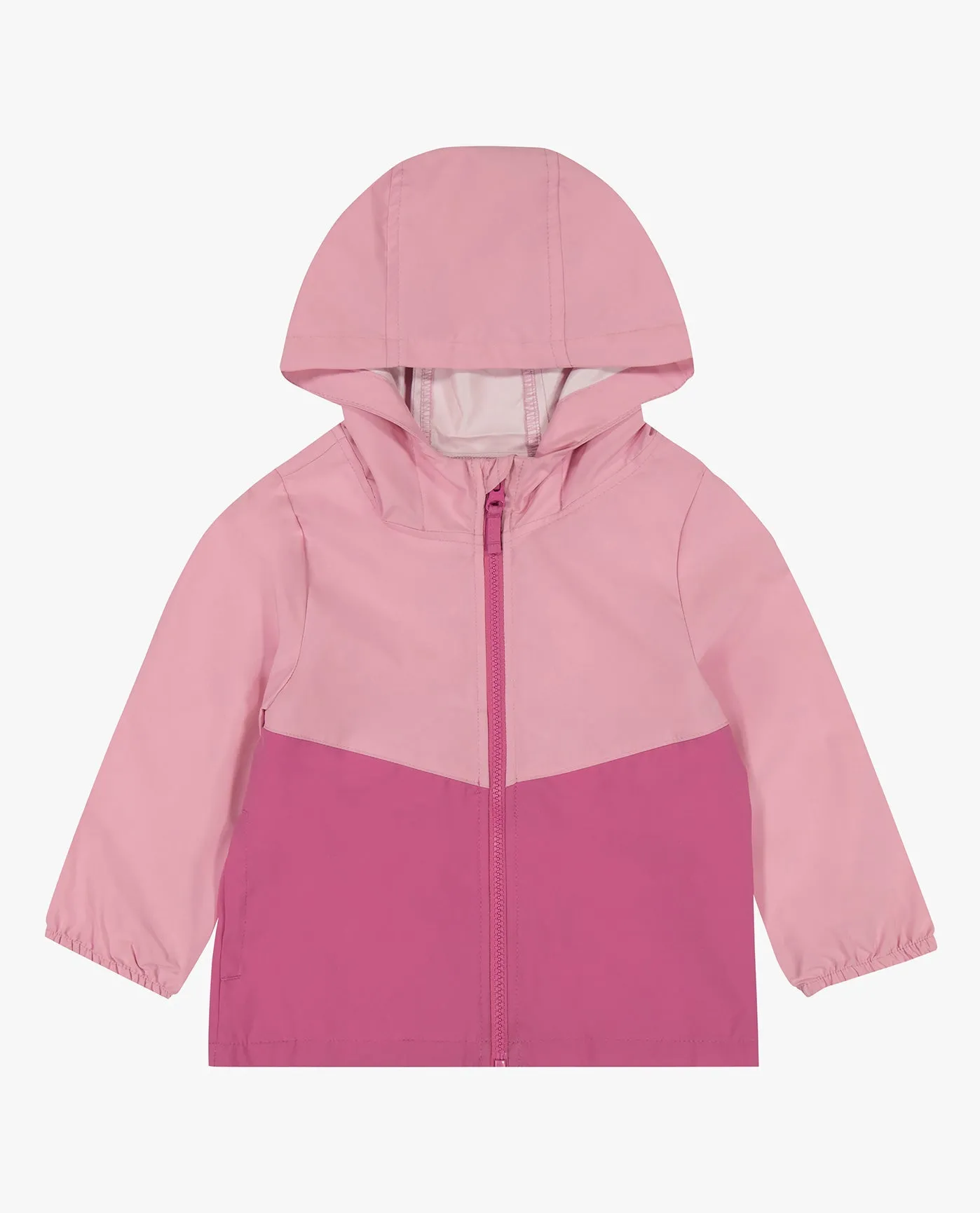 GIRLS ZIP FRONT HOODED TWO-TONE RAINCOAT