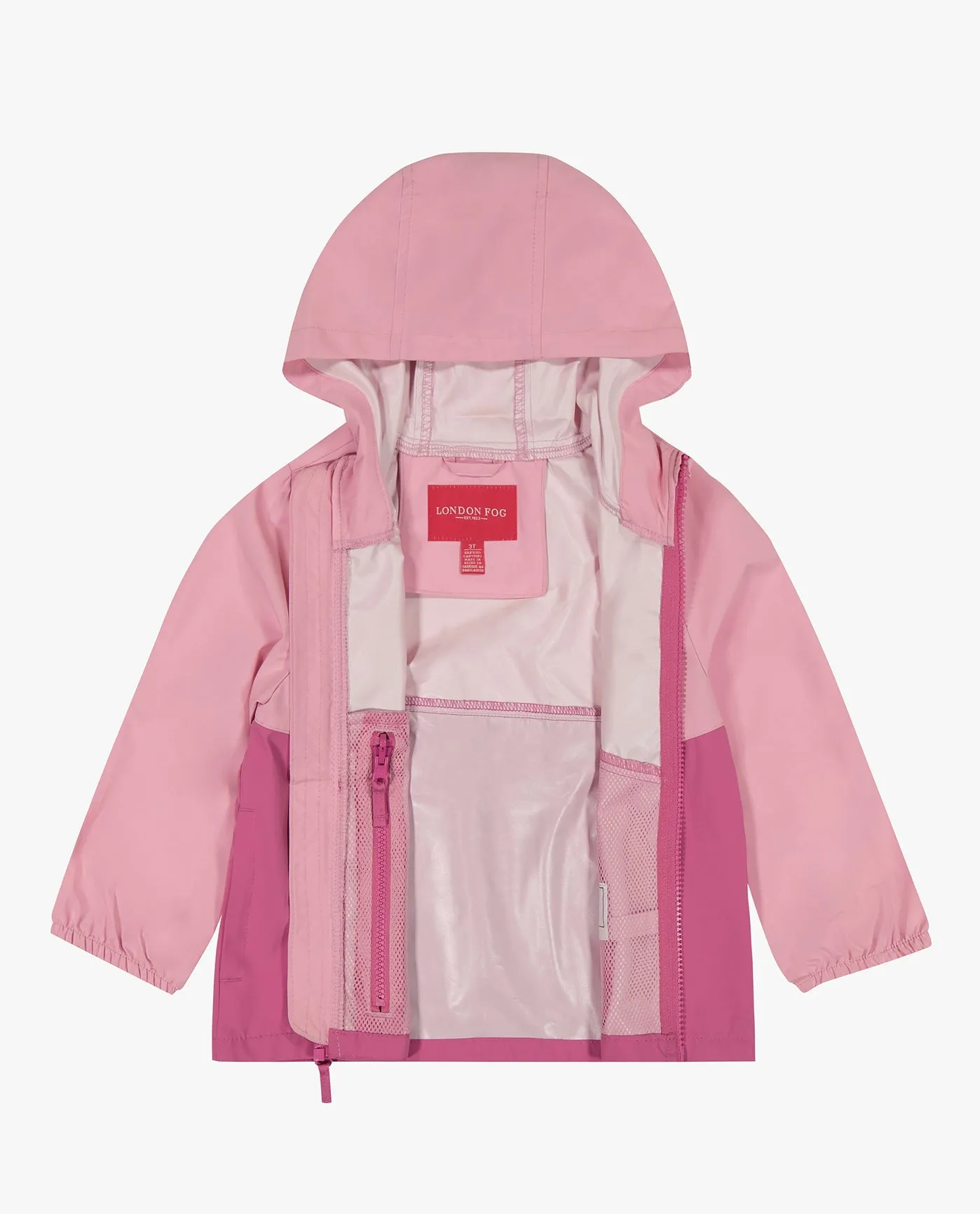 GIRLS ZIP FRONT HOODED TWO-TONE RAINCOAT