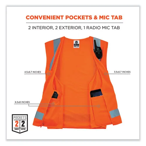 Glowear 8249z-s Single Size Class 2 Economy Surveyors Zipper Vest, Polyester, 3x-large, Orange, Ships In 1-3 Business Days