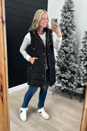 Gold Zip Long Puffer Vests - 2 Colors!