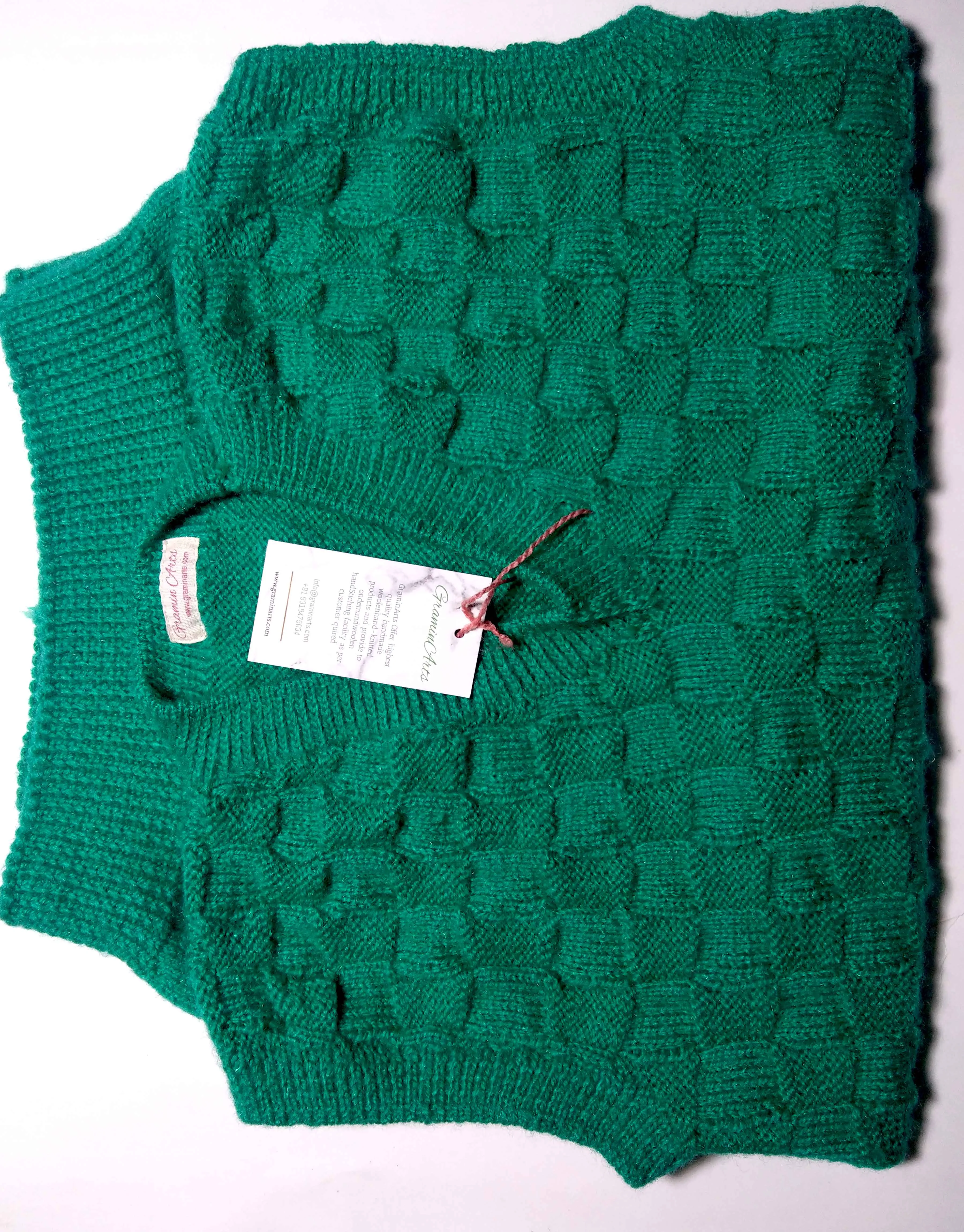 Graminarts Light Sea Green Color Woollen Handmade V-neck Sleeveless Sweater For Men