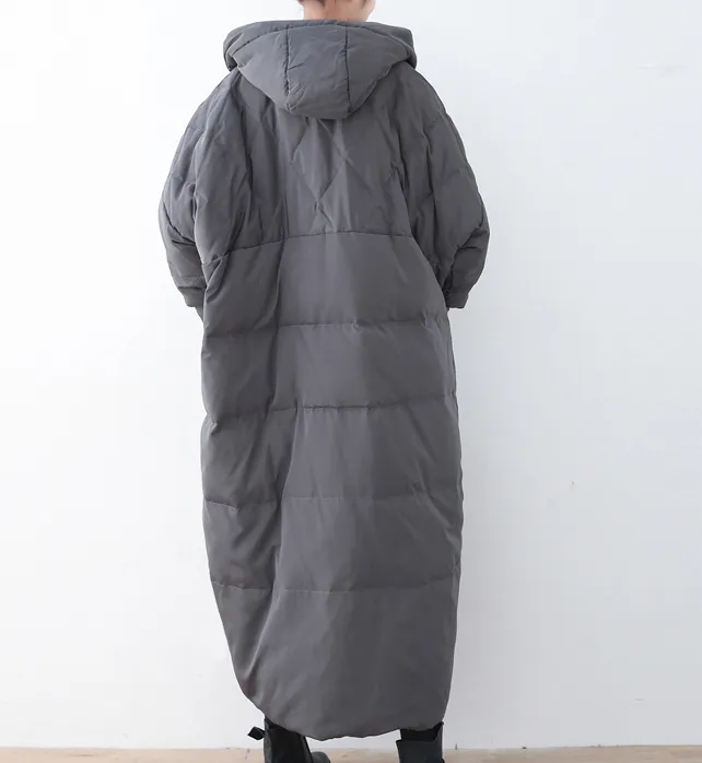 Gray Casual Long Hooded Puffer Coat,Loose Winter Women Down Jacket AMT1008