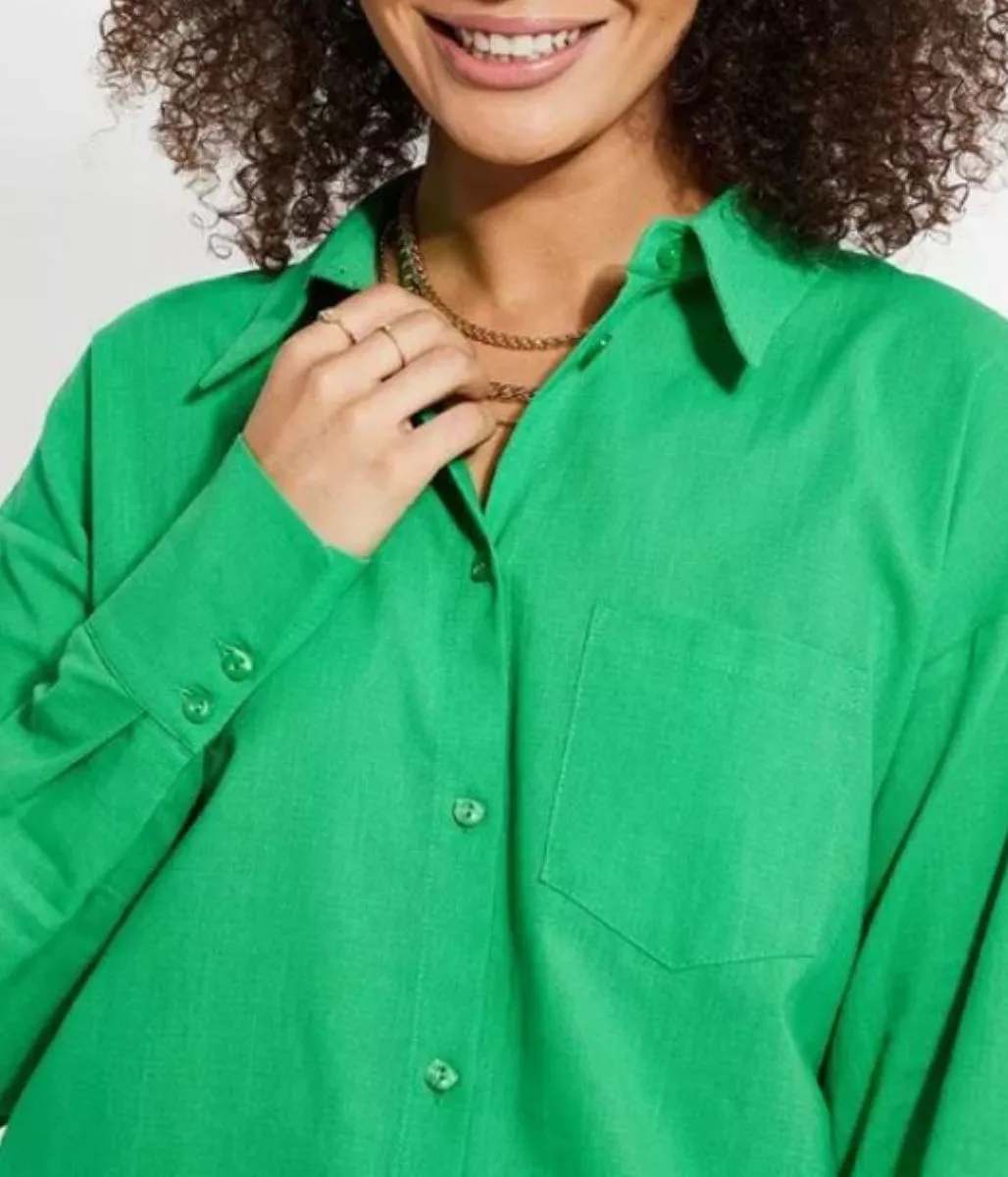 Green Linen Look Shirt