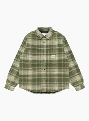 Heavy Washed Plaid Shirt Green